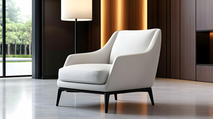 A modern white armchair in a stylish interior, enhancing comfort and elegance in a cozy living space with natural light.