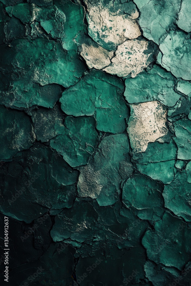 Poster abstract emerald texture with peeling paint creating a grunge effect and artistic backdrop for creat