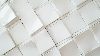 Obraz premium White tile wall texture background. Mosaic white textured for copy space project. Minimalistic urban 3d project.
