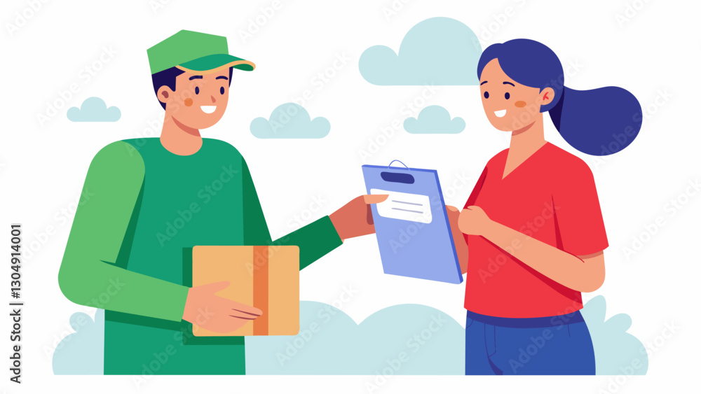 Poster when the package arrives at the customers location the delivery person collects their data through a