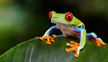 red eyed tree frog or red eyed leaf frog agalychnis callidryas sitting on leaf costa rica
