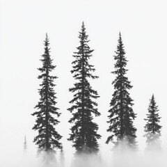 A monochrome background featuring a misty forest scene in black and white, with tall trees shrouded in fog creating a mysterious and atmospheric visual effect 06