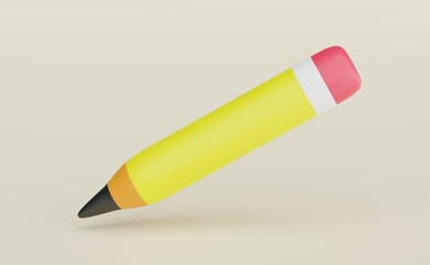 3d illustration. Stationery in the shop. Pencil icon on brown background.