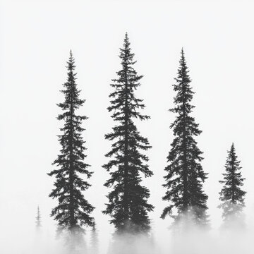A monochrome background featuring a misty forest scene in black and white, with tall trees shrouded in fog creating a mysterious and atmospheric visual effect 06