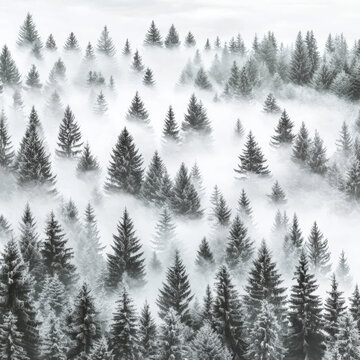 A monochrome background featuring a misty forest scene in black and white, with tall trees shrouded in fog creating a mysterious and atmospheric visual effect 07