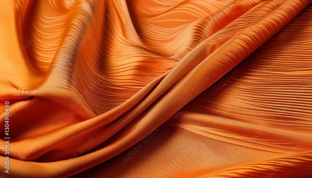 Poster a piece of fabric with a pattern of waves and ripples the fabric is orange and he is made of a synth