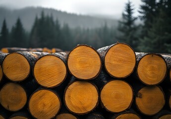 A neatly arranged stack of logs ready for various uses in a woodland setting