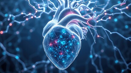 Human Heart Illustration with Network Connection Concept for Medical Research