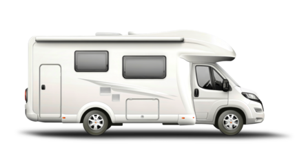 This modern, white motorhome offers a sleek design and a shiny finish, inviting travelers to embark on journeys filled with exploration and freedom.