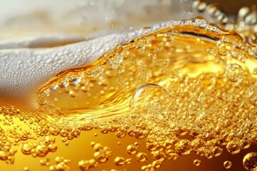 Detailed view of beer in glass emphasizing texture and shape.