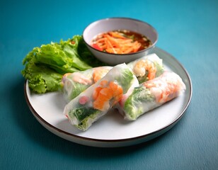 a plate of fresh summer rolls goi cuon summer rolls with shrimp vegetables and herbs goi cuon summer rolls vietnamese food appetizers snacks rice paper shrimp vegetables herbs dipping s
