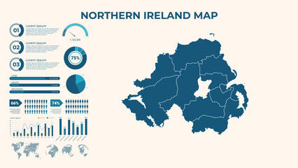 Infographic Map of Northern Ireland. Vector Map of a global map in the form of regions of Northern Ireland. Vector Illustration