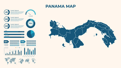 Naklejka premium Infographic Map of Panama. Vector Map of a global map in the form of regions of Panama. Vector Illustration