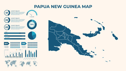 Infographic Map of Papua New Guinea. Vector Map of a global map in the form of regions of Papua New Guinea. Vector Illustration