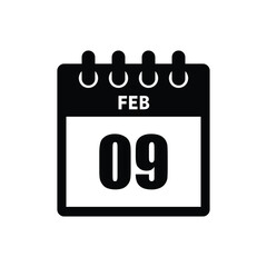 calender icon, 09 february icon with white background