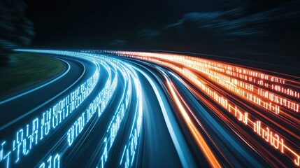 Futuristic Neon Light Trails, High-Speed Motion, Blue Energy Beams, Digital Sci-Fi Background, Dynamic Perspective, Radial Blur Effect, Time Warp Visualization, Cyber Tunnel, 