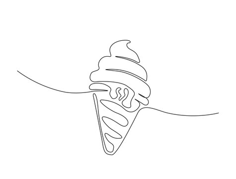 Continuous one line drawing of Ice cream gelato. Ice cream with cone in single line draw illustration. Editable stroke.