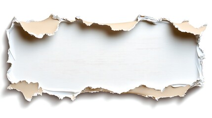 Fototapeta premium Torn Paper with Beige Edge Reveals White Background Abstract Texture Design Element Copy Space
