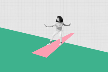Exclusive sketch collage of happy american businesswoman stand geometric figure development concept...