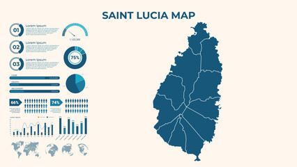 Infographic Map of Saint Lucia. Vector Map of a global map in the form of regions of Saint Lucia. Vector Illustration