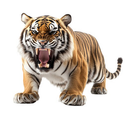 Fototapeta premium Tiger roaring in jungle wildlife nature isolated on transparent background png
