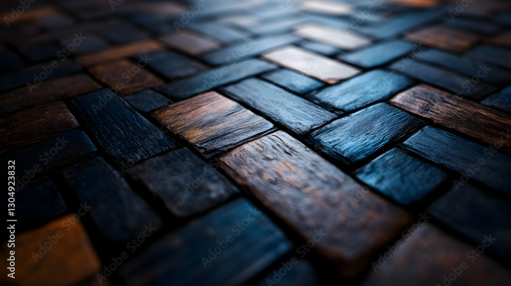 Poster close-up view of a textured stone floor with varying shades and patterns, creating a unique visual e