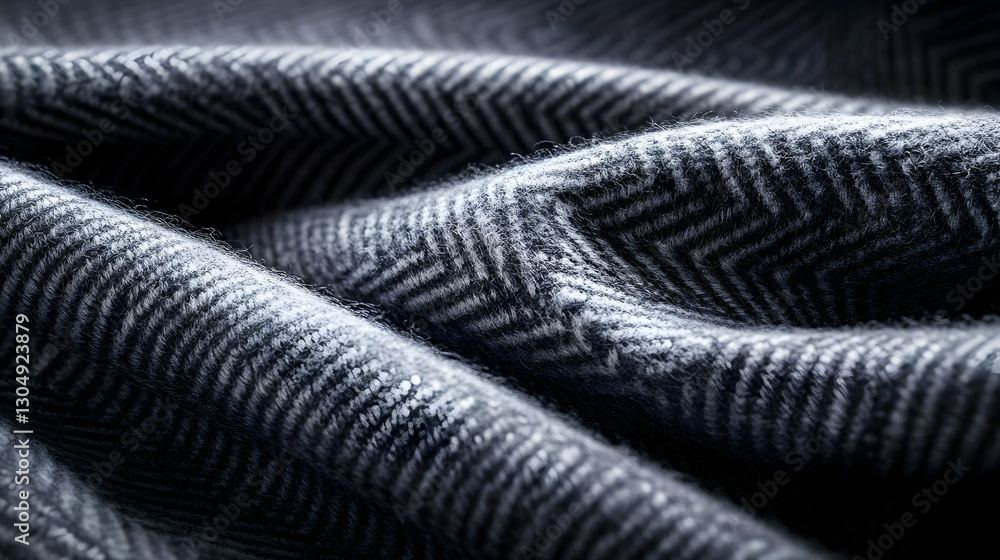 Poster close-up view of elegant fabric showcasing intricate herringbone pattern, emphasizing texture and de