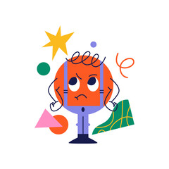 Circle personage expressing angry and frowning emotion. Vector cartoon character, sticker or emoji, Isolated geometric shape mascot, funny expression for social media emoticons packages