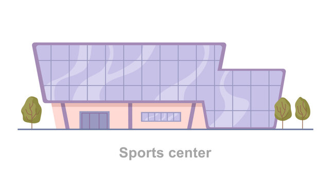 Sports center for athletes, sportsmen for exercising and building muscles. Vector flat cartoon style, isolated exterior of municipal building of city, leisure activities for citizens of town