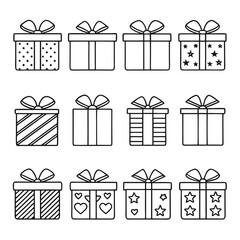 Gift Box Line Art Set Minimalist Festive Present Illustrations