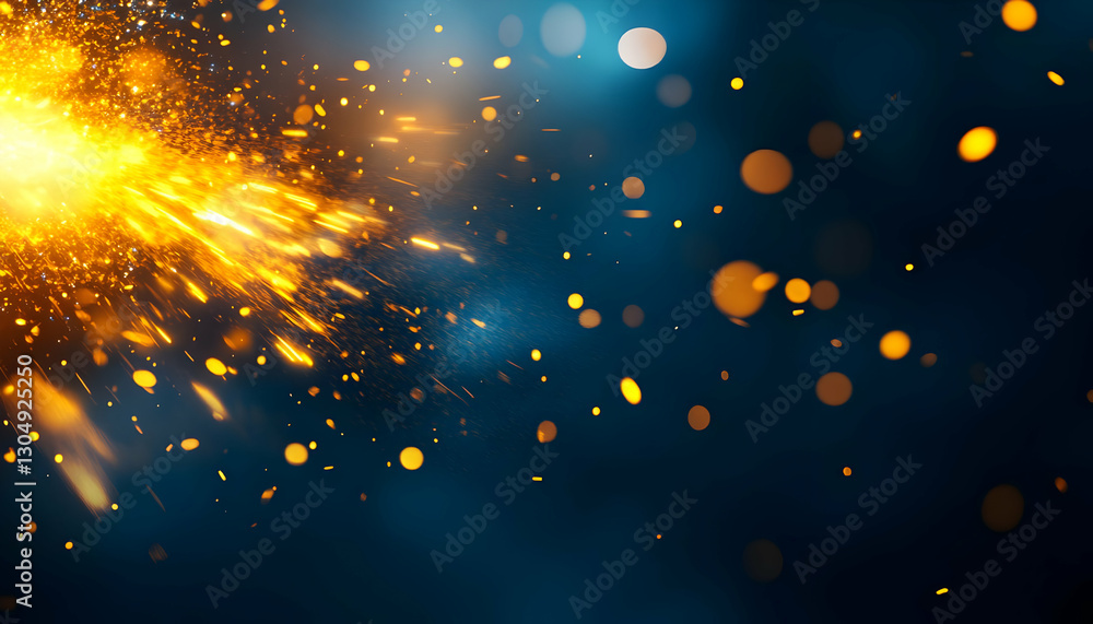 Poster dynamic sparks and glowing particles create an energetic visual with vibrant colors on a dark backgr