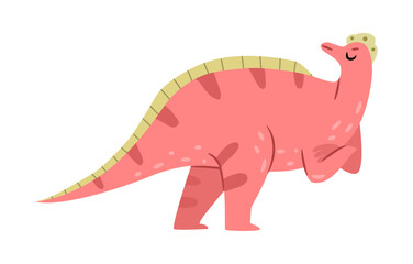 Funny dinosaur with arms folded on chest, isolated creature with crests on pate and back expressing displeasure by turning head to side. Vector Jurassic reptile, cute dino or Pelorosaurus species