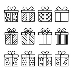 Minimalist Gift Box Outline Set Simple Festive Present Designs