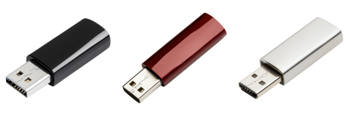 Visionary entrepreneurs brainstorming, USB flash drives in various colors and designs, ideal for data storage
