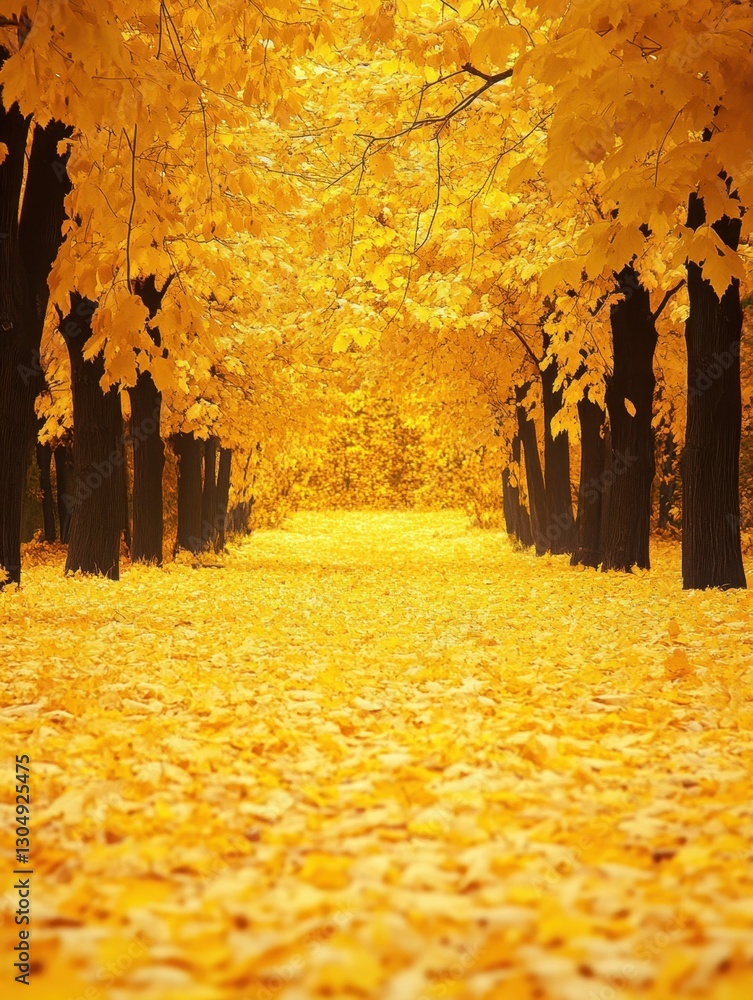 Aufkleber serene golden canopy of autumn leaves over a path lined with trees in a tranquil park landscape crea