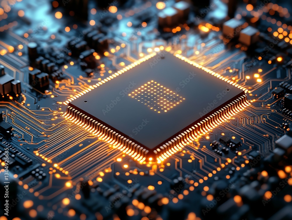 Poster 3d digital rendering of a circuit board closeup