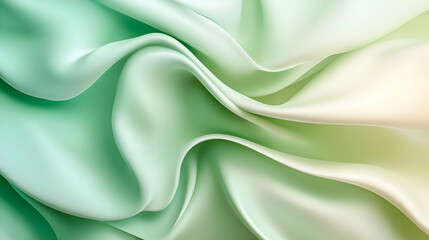 Fototapeta premium Elegant silk fabric in soft green hues, flowing smoothly with a luxurious sheen and undulating textures, perfect for backgrounds.