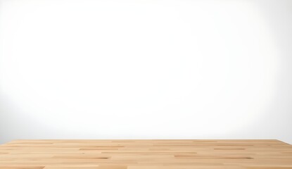 Naklejka premium Wooden table counter against a clean white wall with a smooth surface