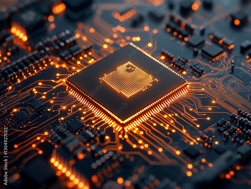 Poster futuristic circuit board design with detailed cpu processor