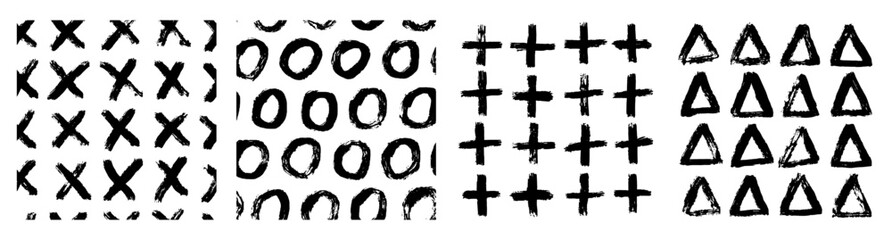 Aesthetic Contemporary printable seamless pattern with abstract line, dot, shape brush stroke in black and white colors. Boho background in minimalist style vector Illustration for wallpaper fabric