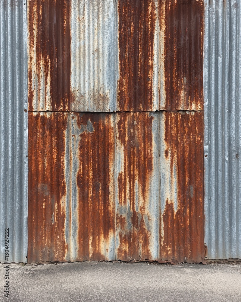 Poster weathered corrugated iron sheets displaying rust and decay creating a textured and aged backdrop wit