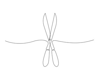 Continuous one line drawing of secateurs plant equipment. Plant scissors  in single line draw illustration. Editable stroke.