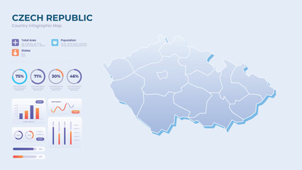 Infographic Map of Czech Republic. Total Area, Papulation, States & More Detailed Infographic Map of Czech Republic. Vector Illustration
