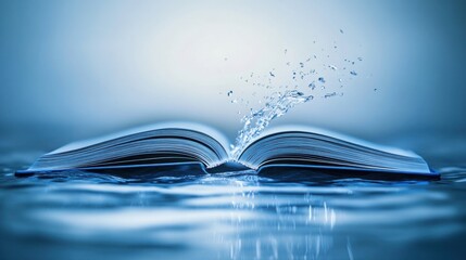 Open Magic Book Symbolizing Harmony of Water and Land in Minimalist Composition