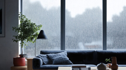 Rainy day window view scenery landscape interior inspiration backdrop wallpaper background