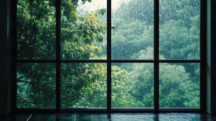 Rainy day window view scenery landscape interior inspiration backdrop wallpaper background