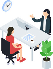 女性のアドバイザーに相談する女性のアイソメトリックイラスト