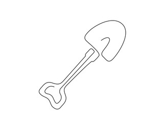 Continuous one line drawing of farmer shovel. Garden shovel  in single line draw illustration. Editable stroke.