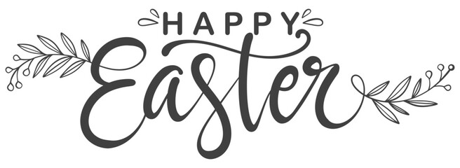 Happy easter hand lettering calligraphy isolated on white background. Vector holiday illustration element. Happy easter script calligraphy