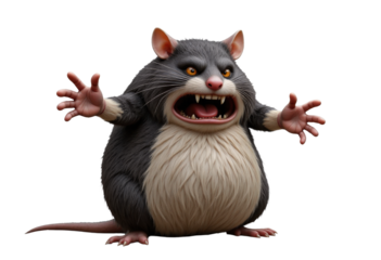 Cartoon rat with exposed teeth and outstretched hands, transparent background